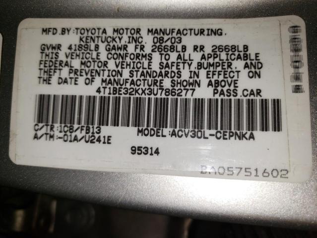 4T1BE32KX3U786277 - 2003 TOYOTA CAMRY LE SILVER photo 12