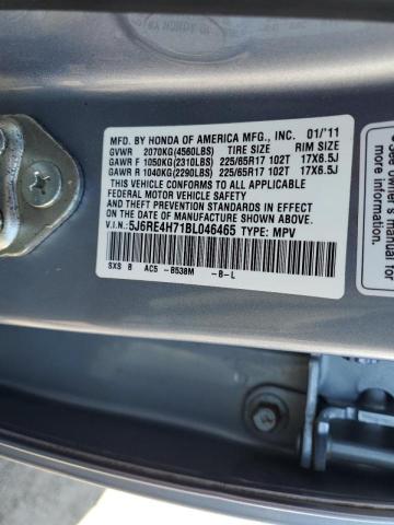 5J6RE4H71BL046465 - 2011 HONDA CR-V EXL BLUE photo 13