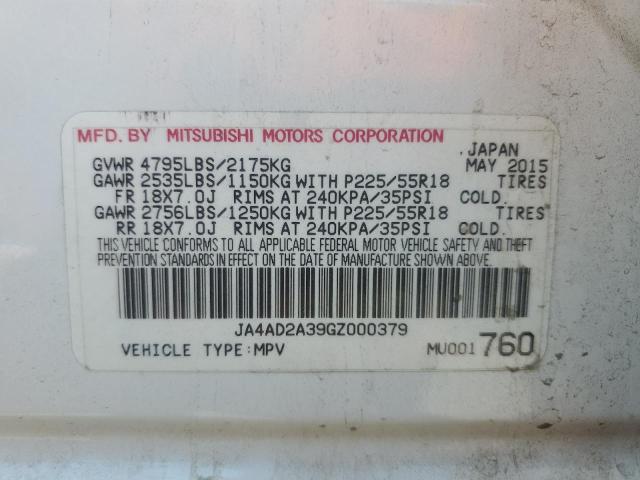 JA4AD2A39GZ000379 - 2016 MITSUBISHI OUTLANDER ES WHITE photo 14