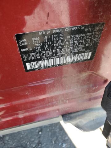 4S4WMARD8L3401563 - 2020 SUBARU ASCENT TOURING MAROON photo 13