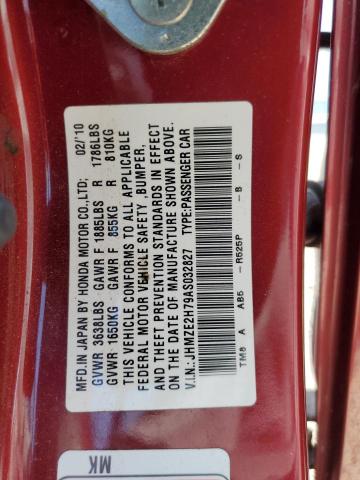 JHMZE2H79AS032827 - 2010 HONDA INSIGHT EX BURGUNDY photo 12
