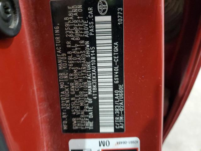 4T1BK3EKXAU108145 - 2010 TOYOTA CAMRY SE RED photo 12