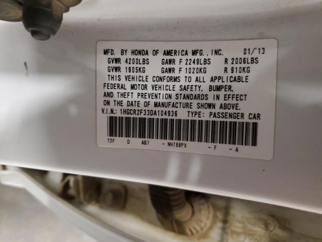 1HGCR2F33DA104936 - 2013 HONDA ACCORD LX 白色 照片 12