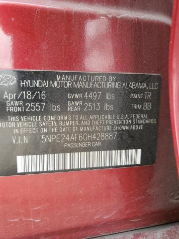 5NPE24AF6GH428887 - 2016 HYUNDAI SONATA SE RED photo 12