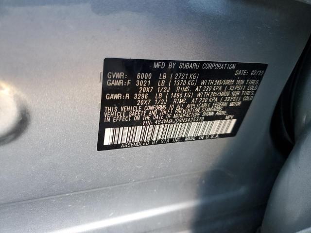 4S4WMAJD9N3425370 - 2022 SUBARU ASCENT ONYX EDITION SILVER photo 12