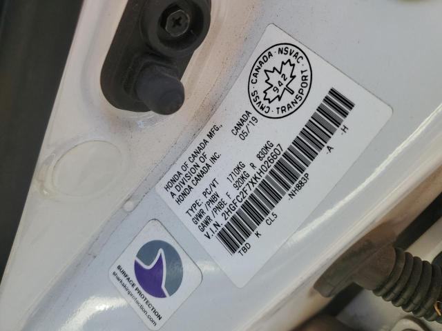 2HGFC2F7XKH026607 - 2019 HONDA CIVIC EX Ağ foto 13