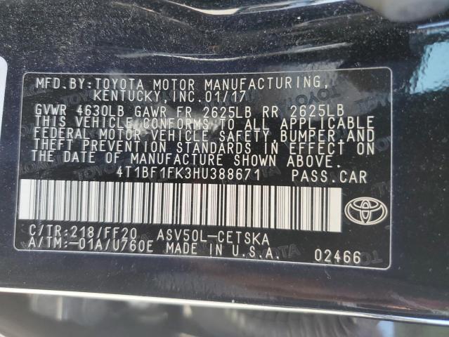 4T1BF1FK3HU388671 - 2017 TOYOTA CAMRY LE BLACK photo 12