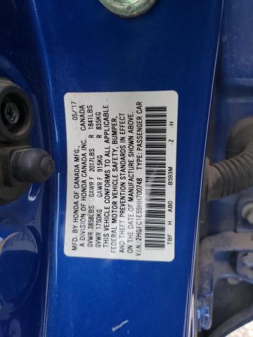 2HGFC1E59HH700748 - 2017 HONDA CIVIC SI BLUE photo 12