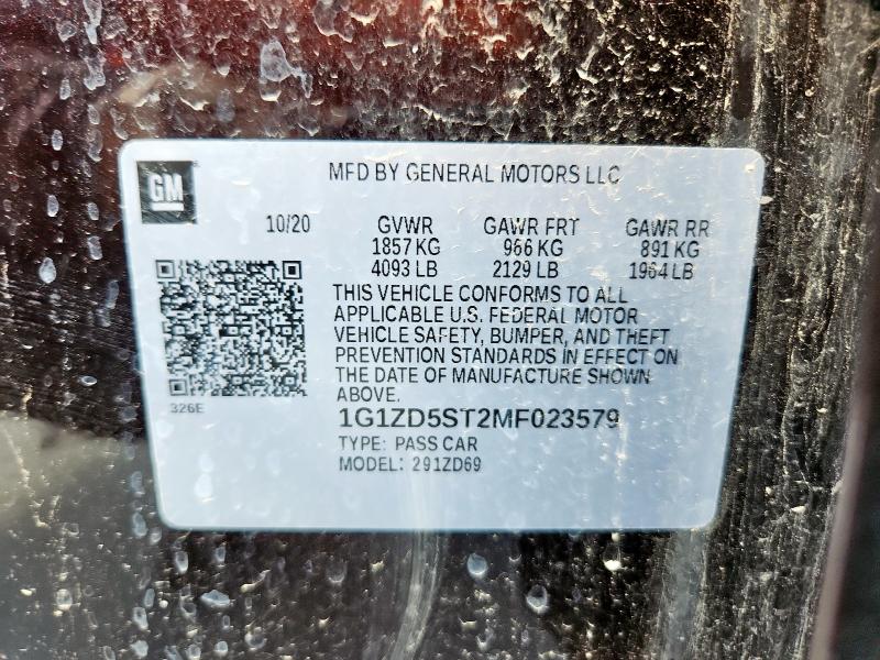 1G1ZD5ST2MF023579 - 2021 CHEVROLET MALIBU LT PURPLE photo 12