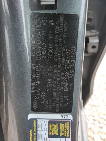 KNAFK5A83G5647377 - 2016 KIA FORTE LX SILVER photo 12