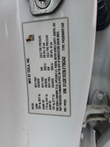 5YJ3E1EC9LF796342 - 2020 TESLA MODEL 3 WHITE photo 12