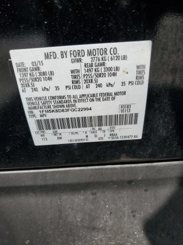 1FM5K8D83FGC22994 - 2015 FORD EXPLORER XLT BLACK photo 13