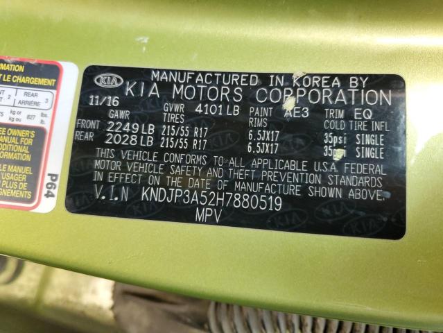 KNDJP3A52H7880519 - 2017 KIA SOUL + GREEN photo 12