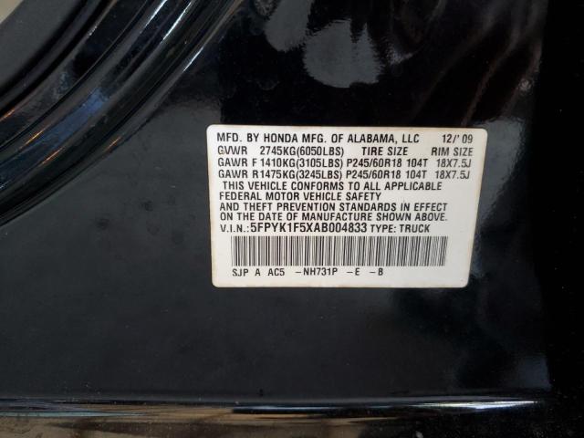 5FPYK1F5XAB004833 - 2010 HONDA RIDGELINE RTL BLACK photo 12