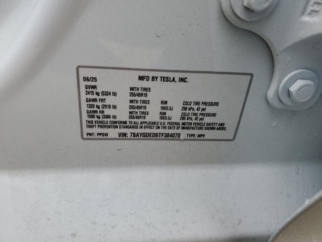 7SAYGDED6TF384070 - 2026 TESLA MODEL Y WHITE photo 12