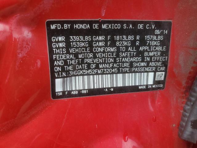 3HGGK5H52FM732045 - 2015 HONDA FIT LX RED photo 12