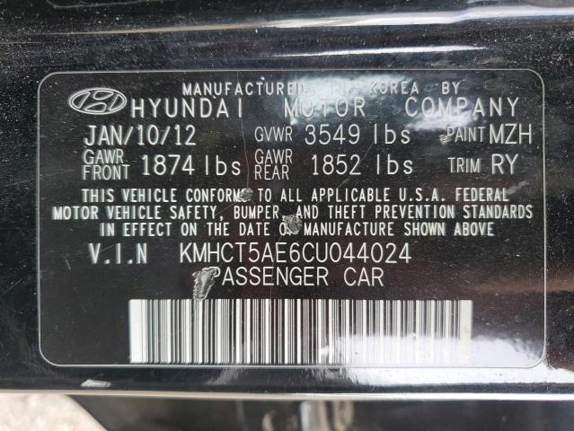KMHCT5AE6CU044024 - 2012 HYUNDAI ACCENT GLS BLACK photo 13
