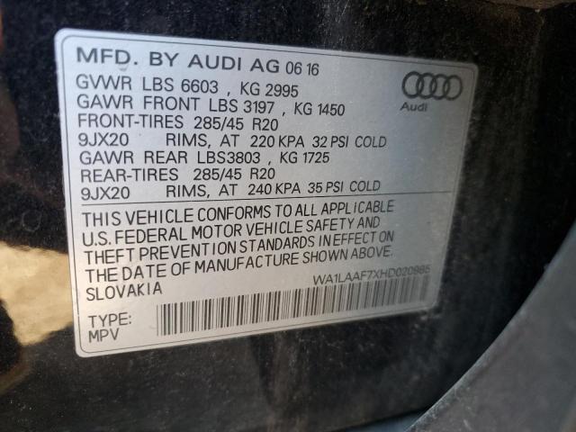 WA1LAAF7XHD020985 - 2017 AUDI Q7 PREMIUM PLUS Սև լուսանկար 13