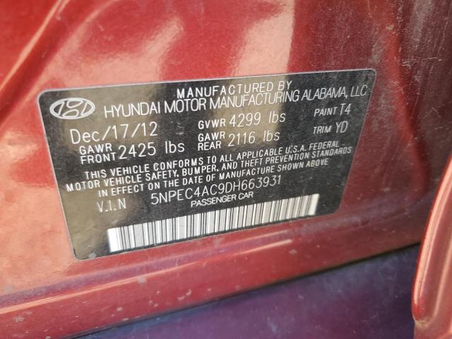 5NPEC4AC9DH663931 - 2013 HYUNDAI SONATA SE RED photo 12