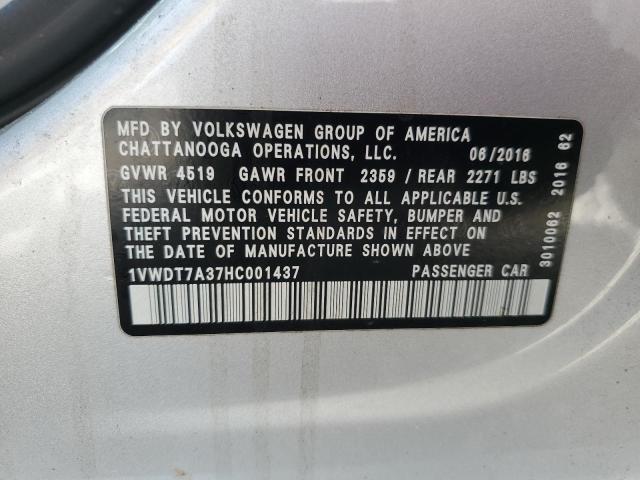 1VWDT7A37HC001437 - 2017 VOLKSWAGEN PASSAT R-LINE Srebrny zdjęcie 12