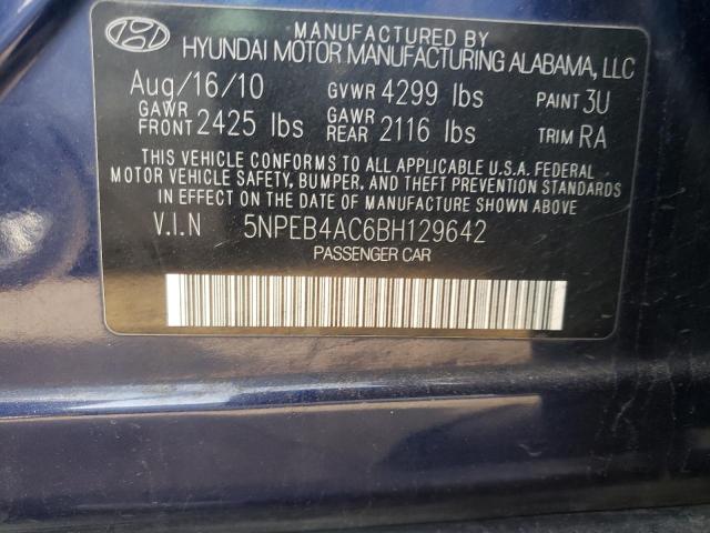 5NPEB4AC6BH129642 - 2011 HYUNDAI SONATA GLS BLUE photo 13