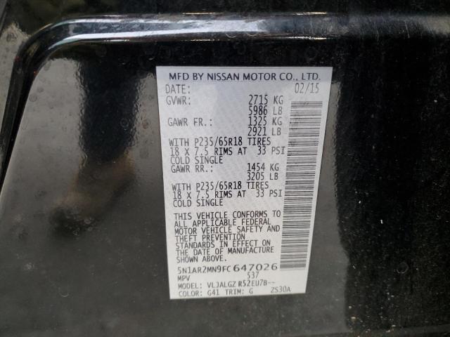 5N1AR2MN9FC647026 - 2015 NISSAN PATHFINDER S 黑色 照片 13