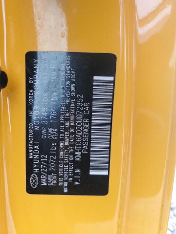 KMHTC6AD2CU072352 - 2012 HYUNDAI VELOSTER GOLD photo 12