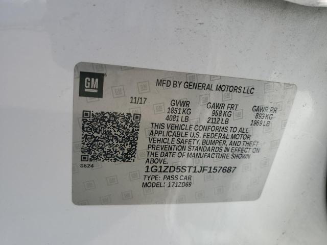 1G1ZD5ST1JF157687 - 2018 CHEVROLET MALIBU LT WHITE photo 13