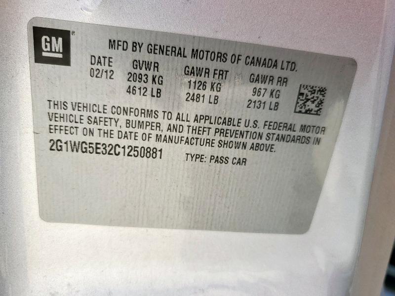 2G1WG5E32C1250881 - 2012 CHEVROLET IMPALA LT 银色 照片 13