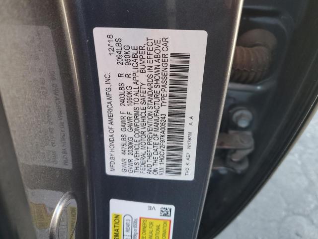 1HGCV2F97KA005243 - 2019 HONDA ACCORD TOURING Серый фото 13