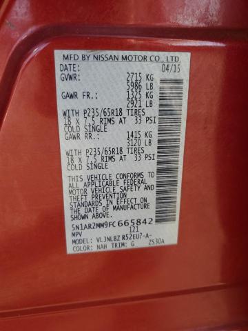 5N1AR2MM9FC665842 - 2015 NISSAN PATHFINDER S RED photo 13