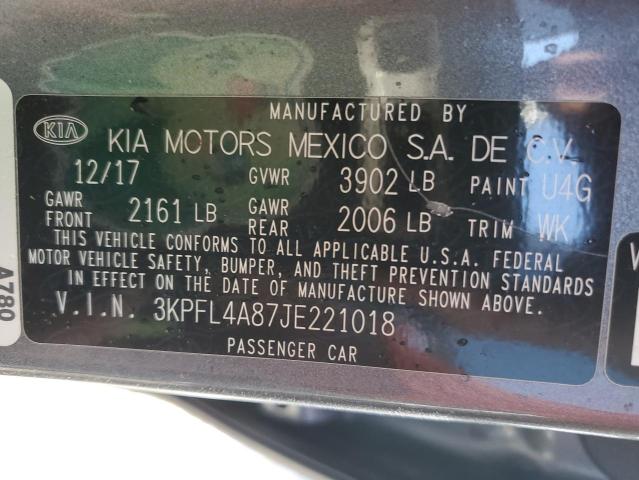 3KPFL4A87JE221018 - 2018 KIA FORTE EX GRAY photo 12