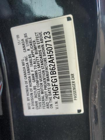 2HGFG1B62AH507123 - 2010 HONDA CIVIC LX BLACK photo 12