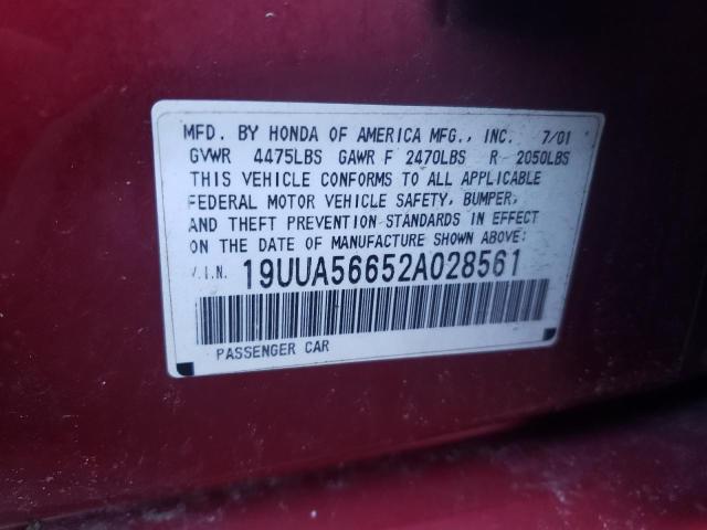 19UUA56652A028561 - 2002 ACURA 3.2TL RED photo 12