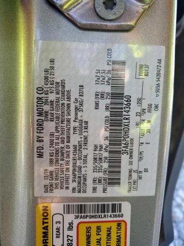 3FA6P0HDXLR143660 - 2020 FORD FUSION SE SILVER photo 12