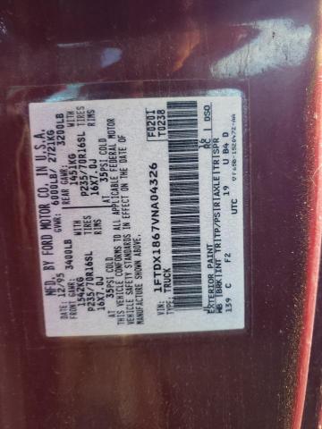 1FTDX1867VNA04326 - 1997 FORD F150 BURGUNDY photo 12