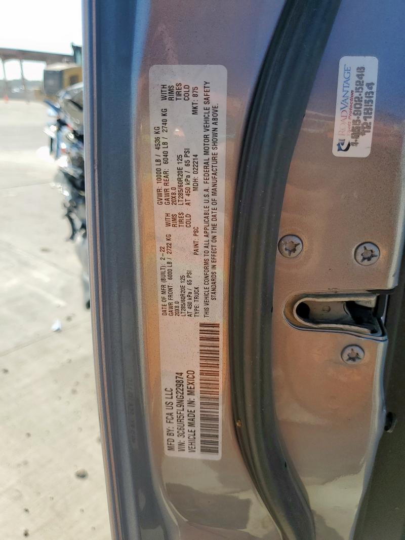 3C6UR5FL9NG229874 - 2022 RAM 2500 LARAMIE Plata foto 12