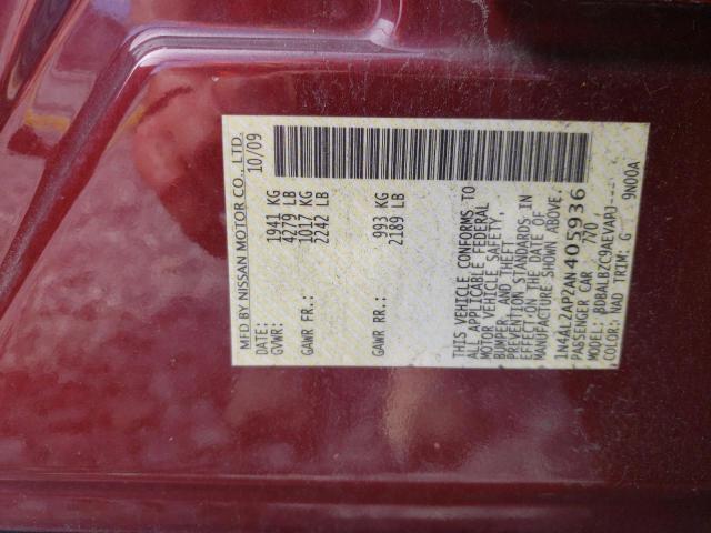 1N4AL2AP2AN405936 - 2010 NISSAN ALTIMA BASE 红色 照片 12