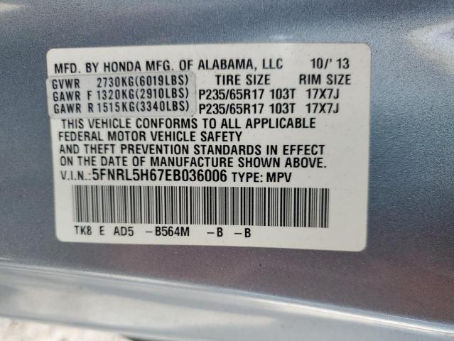 5FNRL5H67EB036006 - 2014 HONDA ODYSSEY EXL BLUE photo 13