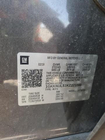 1GKKNULS1KZ221088 - 2019 GMC ACADIA SLT-1 ნაცრისფერი ფოტო 13