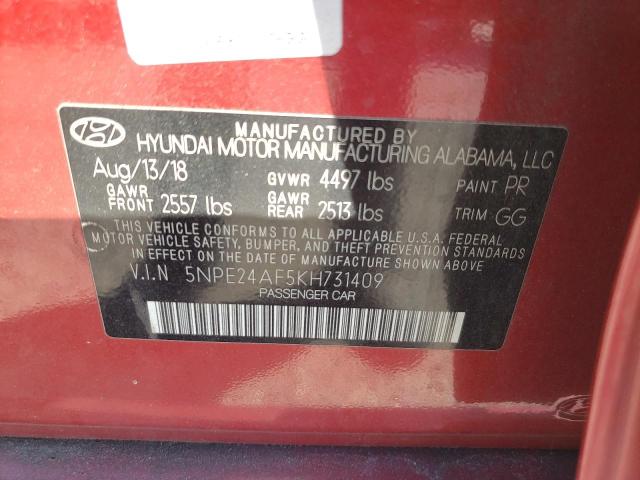 5NPE24AF5KH731409 - 2019 HYUNDAI SONATA SE წითელი ფოტო 13