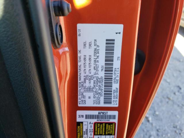 5TFUY5F17JX768297 - 2018 TOYOTA TUNDRA DOUBLE CAB SR/SR5 ORANGE photo 12