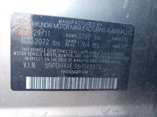 5NPDH4AE3BH048979 - 2011 HYUNDAI ELANTRA GLS GRAY photo 12