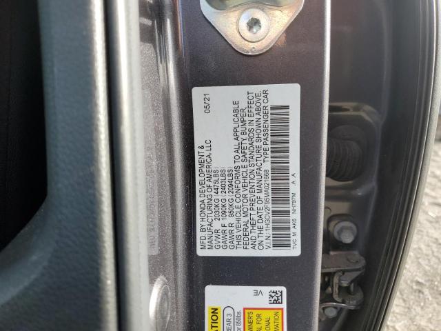 1HGCV2F95MA021668 - 2021 HONDA ACCORD TOURING GRAY photo 12