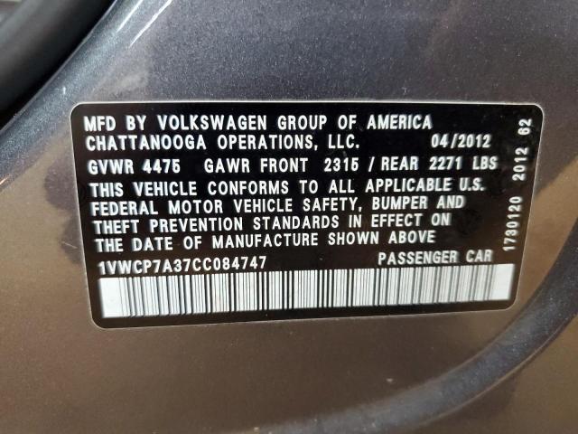 1VWCP7A37CC084747 - 2012 VOLKSWAGEN PASSAT SEL Boz foto 12