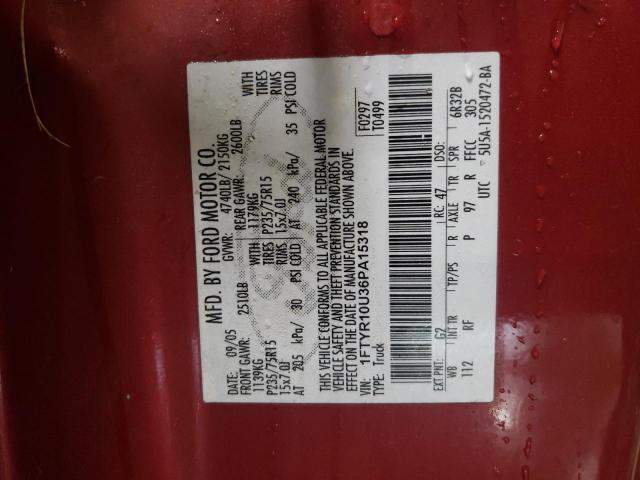 1FTYR10U36PA15318 - 2006 FORD RANGER RED photo 12