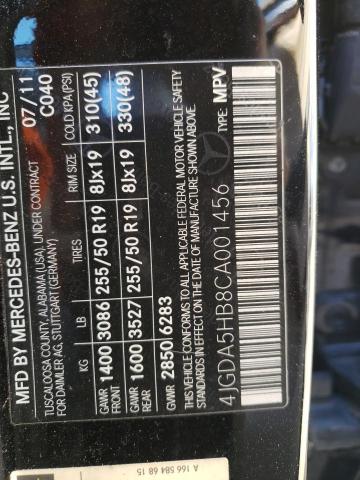 4JGDA5HB8CA001456 - 2012 MERCEDES-BENZ ML 350 4MATIC BLACK photo 12