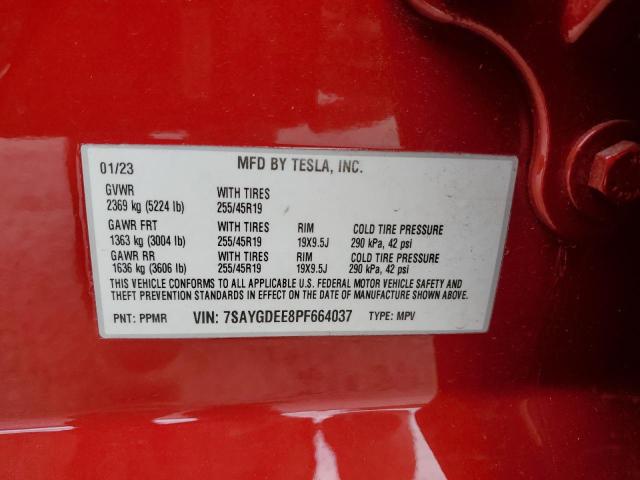 7SAYGDEE8PF664037 - 2023 TESLA MODEL Y წითელი ფოტო 14