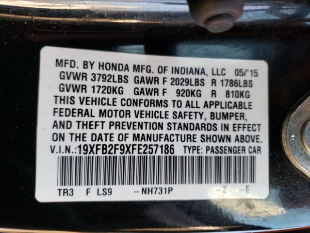 19XFB2F9XFE257186 - 2015 HONDA CIVIC EXL შავი ფოტო 13