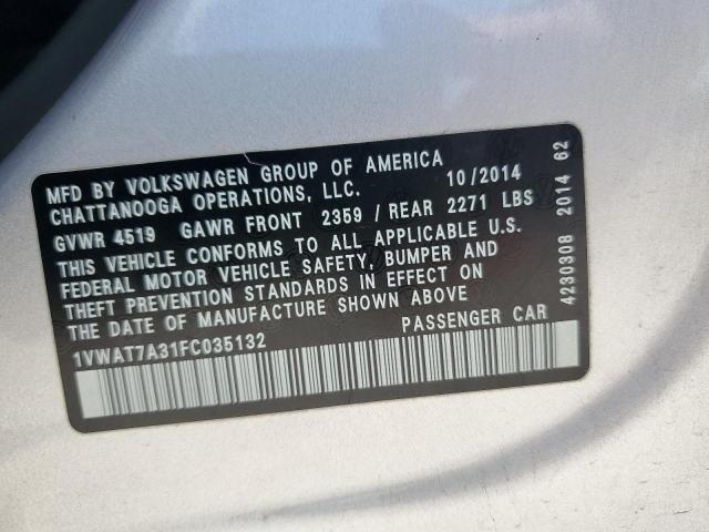 1VWAT7A31FC035132 - 2015 VOLKSWAGEN PASSAT S ვერცხლისფერი ფოტო 12